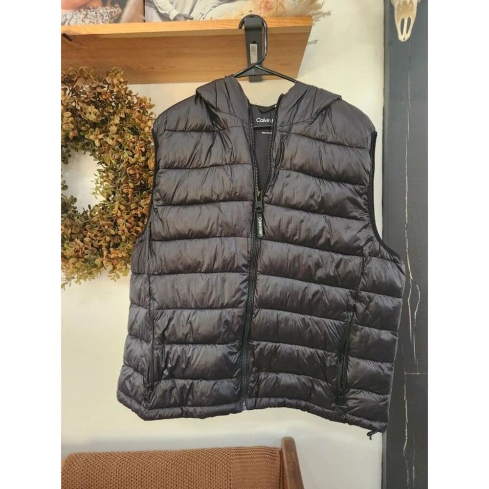 Calvin Klein Black Quilted Puffer Vest XXL Water Resistant Hooded
